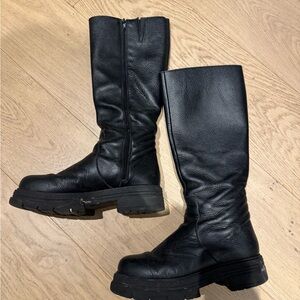 Black Leather Knee-High Boots